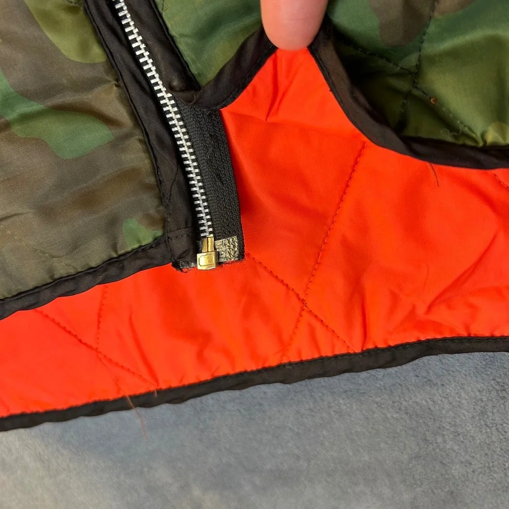Vintage Reversible Camo Blaze Orange Mens Medium Quilted Hunting Vest USA Made